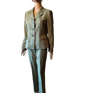 KASPER Women 2PC Green Linen and Rayon Pant Suit Size 10p